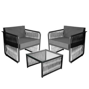 Imagem de Conjunto 2 Poltronas e 1 Mesa de Centro Santiago em Alumínio e Corda Náutica Acesse Móveis