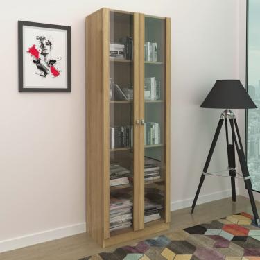 Imagem de Armário Multiuso 2 Portas de Vidro 4 Prateleiras Tecno Mobili Amendoa