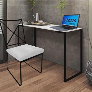 Imagem de Kit Escritório Clark Cadeira e Mesa Industrial Ferro Preto Tampo mdf Branco Sintético Branco - Ahz Móveis