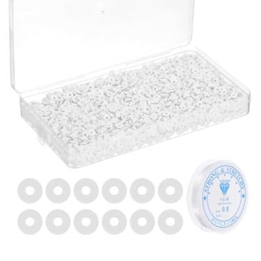 Imagem de PATIKIL 4000 unidades de kit de fabricação de pulseiras de contas de argila, 6 mm, contas espaçadoras de argila de polímero, disco, com cordão elástico para fazer joias de amizade, branco