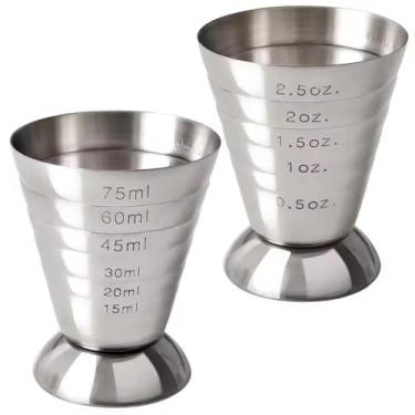 Imagem de Jigger para bartending, 2 peças, copo medidor de coquetel de aço inoxidável de 75 ml, com balança, acessórios profissionais de mixologia