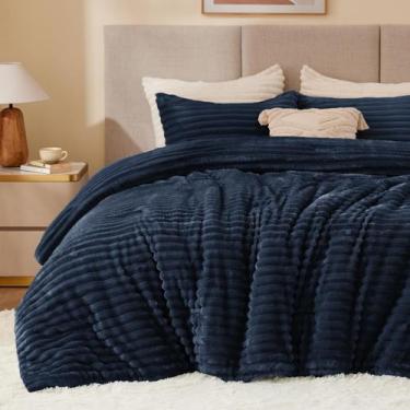 Imagem de Conjunto de edredom BEDELITE Fleece Queen Navy Blue com 2 fronhas