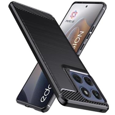 Imagem de Capa Natbok projetada para Moto Edge 60 Fusion, TPU flexível [textura escovada] [antiderrapante] à prova de choque, proteção militar, preta