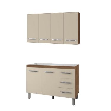 Imagem de Kit de Cozinha com Aéreo 120m Mara e Balcão para Pia 120m Bianca Sem Tampo - Savana/Off White Móblis