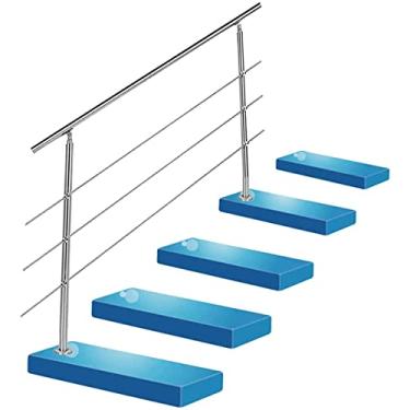 Imagem de Conjunto de corrimão de aço inoxidável, grades de terraço, pátios, trilhos de mão antiderrapantes para varanda de 1 m de comprimento, 2 postes, 3 barras transversais prateadas para uso interno e