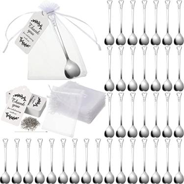 Imagem de Meanplan 50 Conjuntos de Colheres de Chá em Formato de Coração, Lembrancinhas de Casamento para Convidados, Mini Colheres em Formato de Coração de 5,63 '', Colheres de Amor Criativas com Etiquetas Tra
