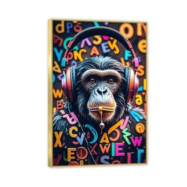 Imagem de Macaco gorila animal pintura inspiradora imagens pôsteres impressões arte macacos grafite rua parede arte banksy arte de parede para sala de estar escritório decoração de parede 45 x 30 cm (18 x 12