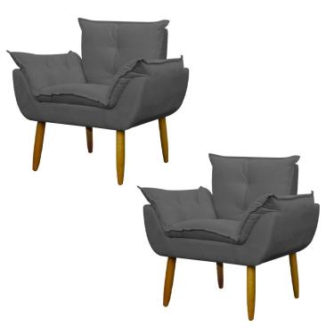 Imagem de Kit 2 Poltronas Decorativa Sala E Quarto Opala Suede Herrero Cor:cinza