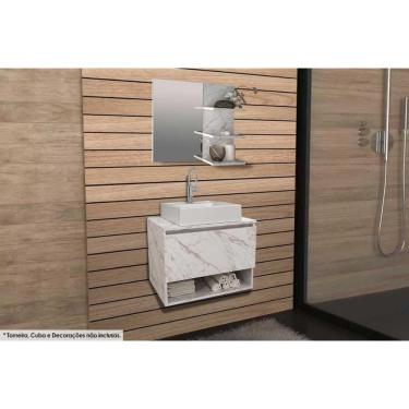Imagem de Conjunto De Banheiro Armário C-espelho Bn3608 E Balcão Suspenso Bn3607 S-cuba Pia 60cm Cor Mármore Branco - Tecno Mobili
