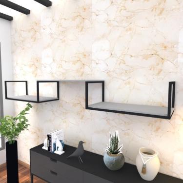 Imagem de Prateleira Industrial Suspensa Estante Parede Nicho Cinza Cozinha Escritorio Sala Quarto Infantil