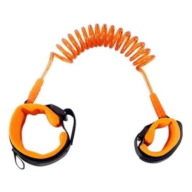 Imagem de Guia de Segurança Infantil, Pulseira Dupla com Fio Espiral, Laranja, 2m de Comprimento
