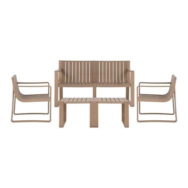 Imagem de Conjunto 5 Peças área Externa Bahamas 2 Poltronas 2 Mesas De Centro 1 Sofá 120cm Em Fibra Natural Café G56 Gran Belo