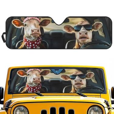 Imagem de Pirexcny Guarda-sol engraçado de vaca compatível com Jeep Wrangler JK JKU JL JLU 1997-2023 e Jeep Gladiator JT 2020-2023 41,9 cm x 133,3 cm Guarda-sol de janela frontal dobrável para acessórios de