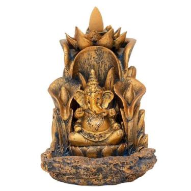Imagem de Porta Incenso Buda Ganesha Prosperidade Flor Lótus 16Cm - Taimes