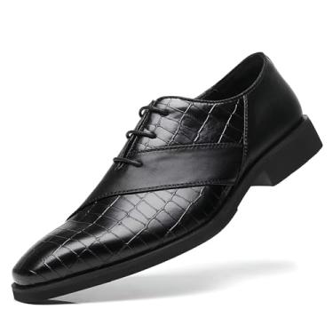 Imagem de SANNAX Sapato Oxford masculino formal com cadarço clássico casual para negócios sapatos de couro para homens, Preto, 38