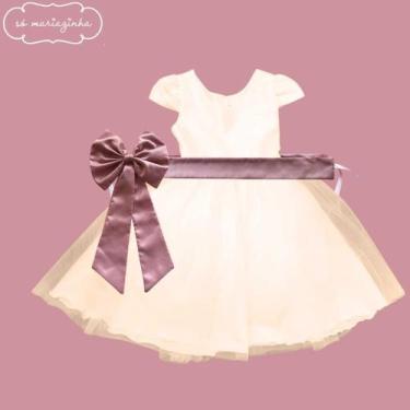 Imagem de Vestido longo Off White com Faixa e Laço ROSE Infantil Festa elegância