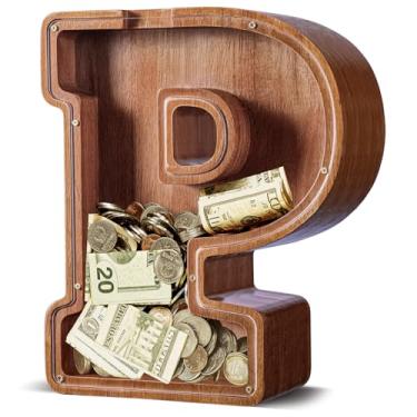 Imagem de ELX Cofrinho extra grande de madeira de 30,5 cm para crianças, cofrinho personalizado, caixa econômica segura e durável para crianças, presente para meninos e meninas (30 cm P)