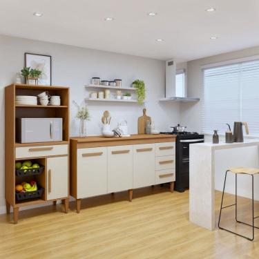 Imagem de Conjunto 2 Peças Fruteira com Nicho e Balcão 3 Portas Sorocaba Marrom/Off White