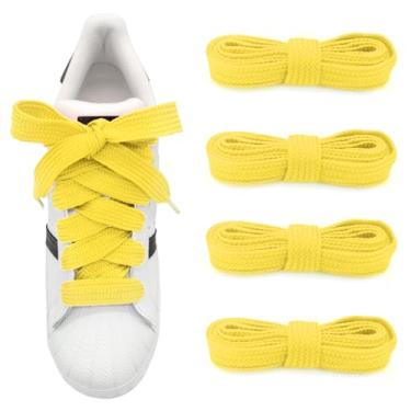 Imagem de UamGlsob 2 pares de cadarços planos planos de 3/4" (2 cm), cadarços largos planos de comprimento de 99 a 163 cm, cadarços de substituição de cordas de sapato jumbo para sapatos de skate (amarelo,