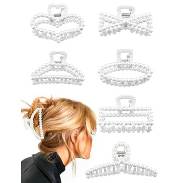 Imagem de MEDIHOOL 6 peças de grampos de cabelo pérola grandes para mulheres e meninas, prendedores de mandíbula antiderrapantes de fixação forte para cabelos grossos, acessórios de presente de estilo de