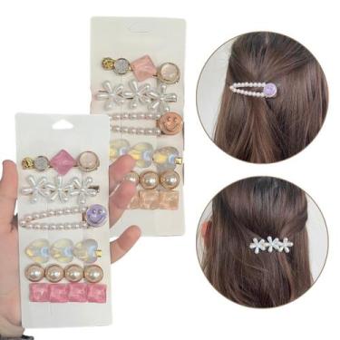 Imagem de Kit 12 Presilhas Bico De Pato Luxo Modelo Pérolas Flor Carinha - Gramp