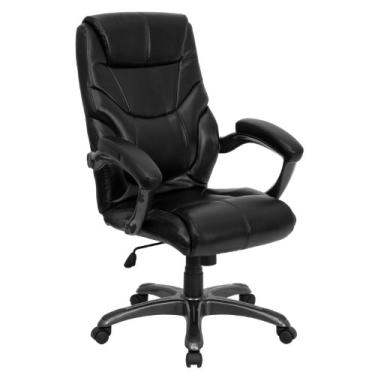 Imagem de Flash Furniture Cadeira de escritório ergonômica giratória executiva em couro preto com braços