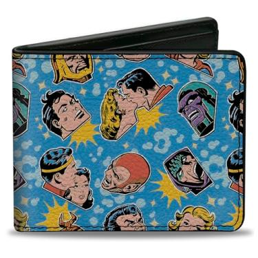 Imagem de Buckle-Down Carteira DC Comics, Bifold, Vintage Superman Supergirl e Villains Faces Scattered Blues, Couro Vegano