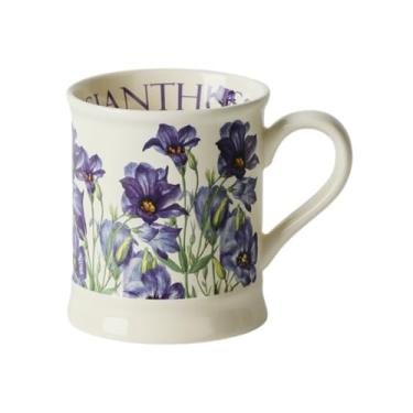 Imagem de KANGDAWEI Caneca de cerâmica floral feita à mão - xícara de café com design de borboleta e íris com base estável, segura para micro-ondas (【Padrão de flor de sino azul】)