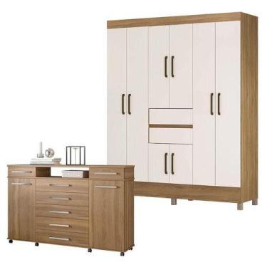 Imagem de Cômoda London E Guarda Roupa Casal Munique Amêndola Off White - Demóbi