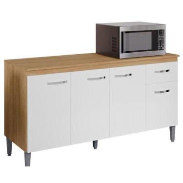 Imagem de Balcão De Cozinha Gabriela Com Tampo 150cm Amêndoa Branco - Ajl - AJL 