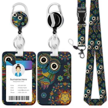 Imagem de Cordão de carretel de crachá de coruja fofo, porta-crachá de mandala, porta-crachá, clipes retráteis para médico, enfermeira, professor, escritório, estudante