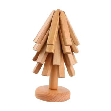 Imagem de ＫＬＫＣＭＳ Suportes para canecas de madeira, decoração para casa, mesa dobrável, conjunto de suportes para canecas em formato de árvore, porta-copos de madeira, 4 Pcs