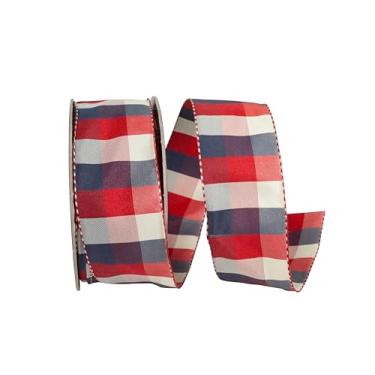 Imagem de Reliant Ribbon Celine Check Ticking Fita de borda com fio, vermelho/branco/azul