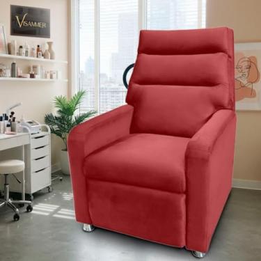 Imagem de Poltrona do Papai Reclinavel Confortavél Estofada com Espuma Tecido Veludo Idosos Sala (vermelha)