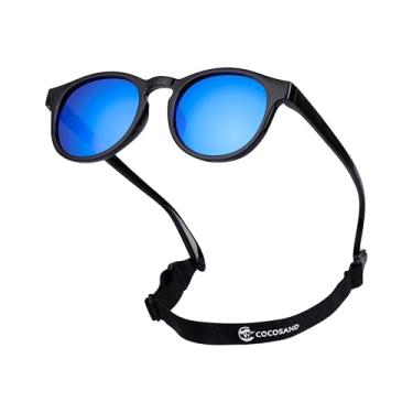 Imagem de COCOSAND Óculos de sol para bebês com alça polarizada armação redonda flexível para recém-nascidos, meninos e meninas de 0 a 6 anos, Preto com lente azul, Small (Age 2-6)