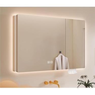 Imagem de Armário De Remédios Com Luzes, Espelho De Vaidade Do Banheiro De Madeira Maciça Com Armazenamento, Organizador De Armazenamento De Banheiro, Espelho De Banheiro Com Armaze, One Color, 88cm