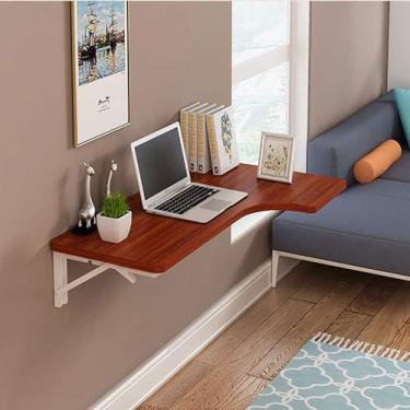 Imagem de Mesas Dobráveis Mesa Dobrável Montada Na Parede Mesa De Jantar Com Folha De Gota Mesa De Computador Escrivaninha, Brown, 80 * 70 * 50