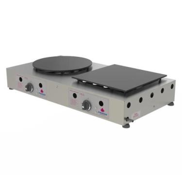 Imagem de Chapa a Gás para Crepe Francês Progás Inox 1 Chapa Redonda e 1 Quadrad