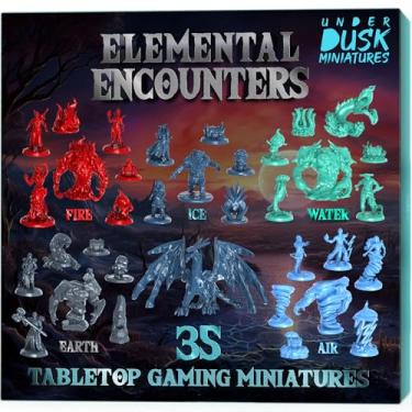 Imagem de Underdusk: Elemental Encounters - 35 Unpainted DND Bulk Miniatures for D&D, TTRPG, Pathfinder & Dungeons and Dragons | Includes Fire, Ice, Water, Air, and Earth Elements with Stat Blocks