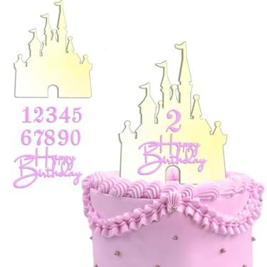 Imagem de Castle Cake Topper with Happy Birthday Sign Personalize Age Number for Princess Castle Theme Birthday Party