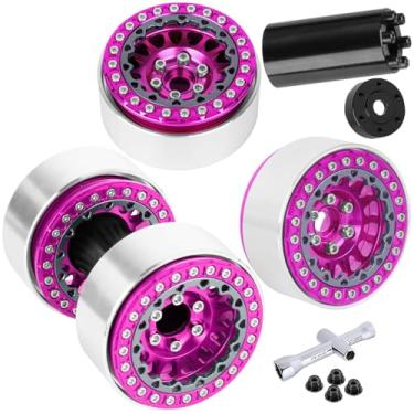 Imagem de BRCatWPark RC 1.9 Dually Beadlock Wheels Rims w/Adjustable Offset for 1/10 TRX4 TRX6 SCX10 SCX10 II 90046 SCX10 III AXI03007 SCX10 Pro Gen7/8 D90 VS4-10 MST CFX RC Crawler Car,4Pcs Alloy Rims,Pink