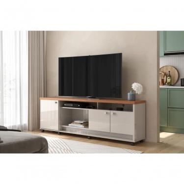 Imagem de Bancada Dallas Suporte Para Tvs C/ 3 Portas E Nichos - Off White Perolizado/jequitiba