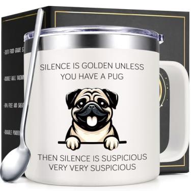 Imagem de Lifecapido Presentes Pug para amantes de pug, Silence is Golden Unless You Have A Pug Caneca de café de 400 ml, presentes para amantes de cães, presentes de mãe de cachorro, presentes de aniversário e