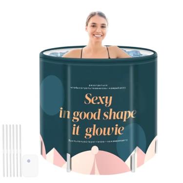 Imagem de KAERMU Banheira dobrável portátil para adultos - banheira de viagem dobrável para acampamento, casa e spa - economia de espaço, PVC durável (geometria)