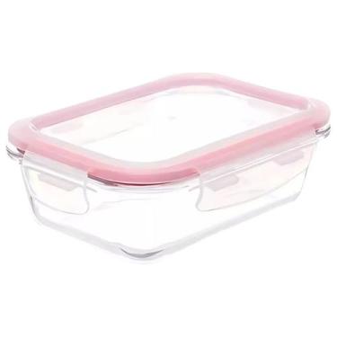 Imagem de Pote Marmita de Vidro Transparente Retangular Hermética 640ml com Trav