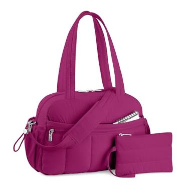 Imagem de TOPDesign Bolsa esportiva de viagem para mulheres, bolsa de ginástica acolchoada com bolso molhado, para viagem de fim de semana com manga de bagagem, Roxo escuro, Large, Casual
