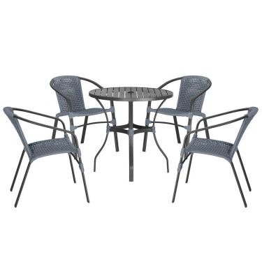 Imagem de 04 Cadeiras Floripa E Mesa Roma 100cm Preta Trama Original Prata