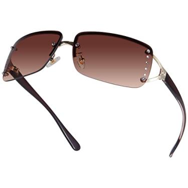 Imagem de Dollger Óculos De Sol Y2K Sem Aro Para Mulheres E Homens, Retangulares, Modernos, Transparentes, Retrô, Armação, Envolventes, Deigner Anos 90, 2025, Tons Marrons