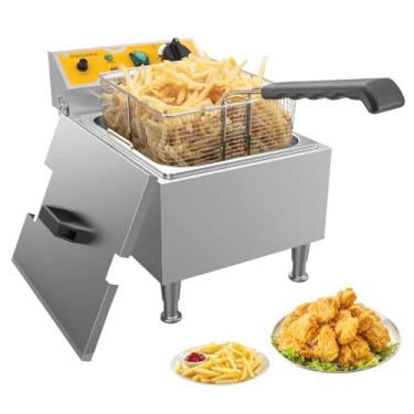 Imagem de Perossia Fritadeira grande com cesta e tampa 10L (10,6 Qt), fritadeira elétrica 304SS para casa e comercial, fritadeiras de bancada, aquecimento rápido 1750W, 120V