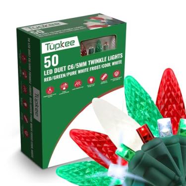 Imagem de Dueto de LED de Natal C6/5 mm luzes cintilantes – 8 de 50 luzes cintilantes, nível profissional interno e externo, cordão de luz brilhante de 60 metros, 50 lâmpadas LED vermelhas, verdes e brancas